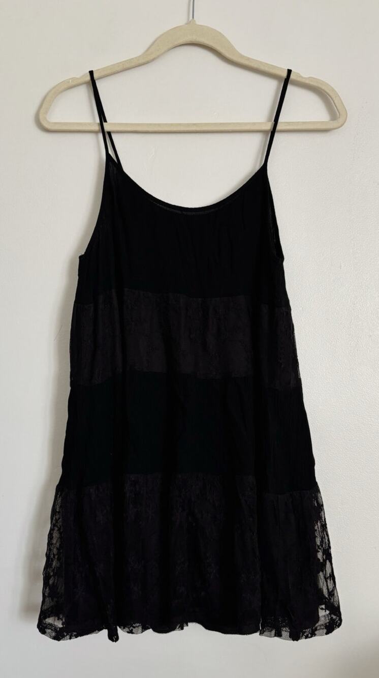 Black ANGL Lace Tiered Whimsigoth Mini Dress S